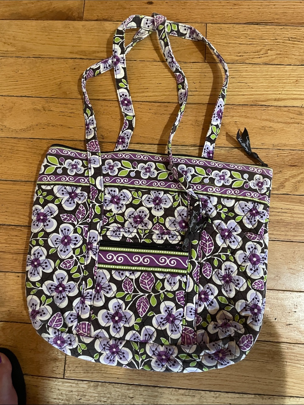Vera Bradley Purple & Green Floral Quilted Shoulder Tote